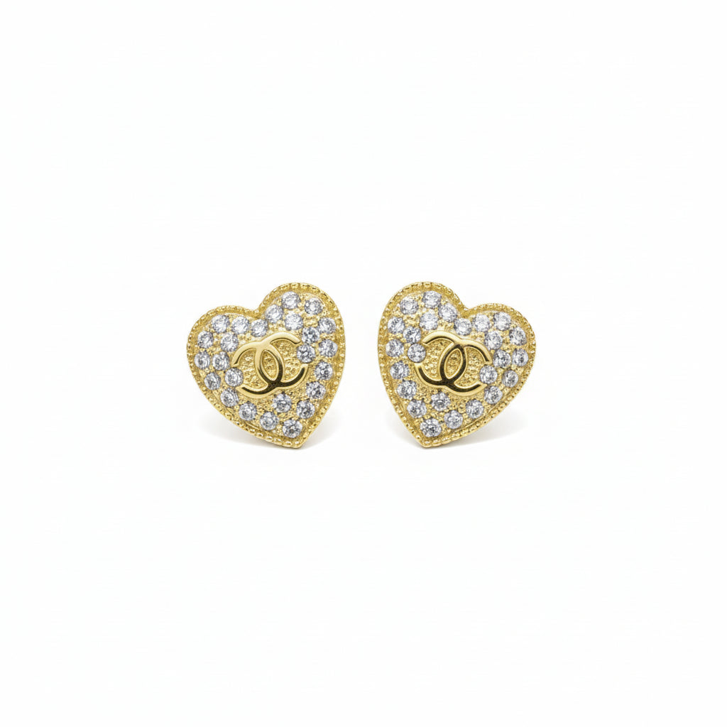 Pave Heart Stud Earrings