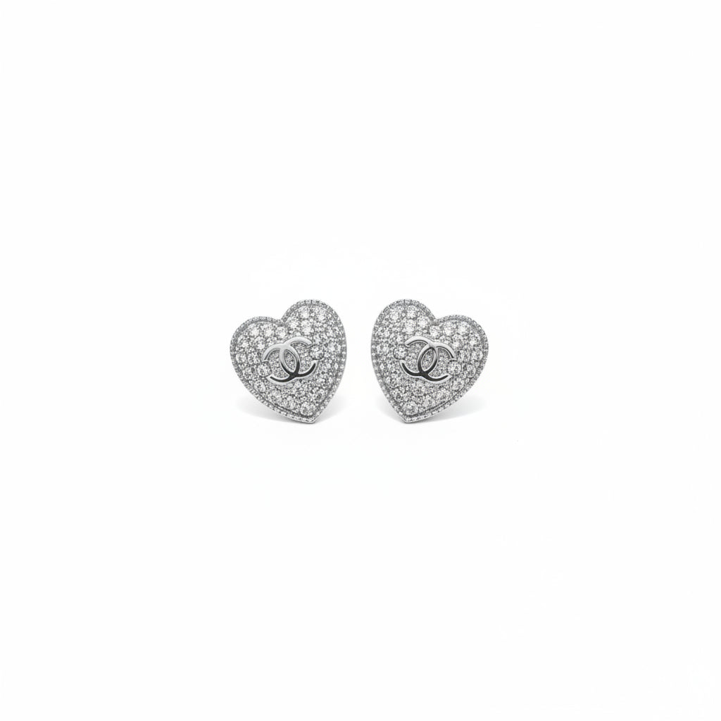 Pave Heart Stud Earrings