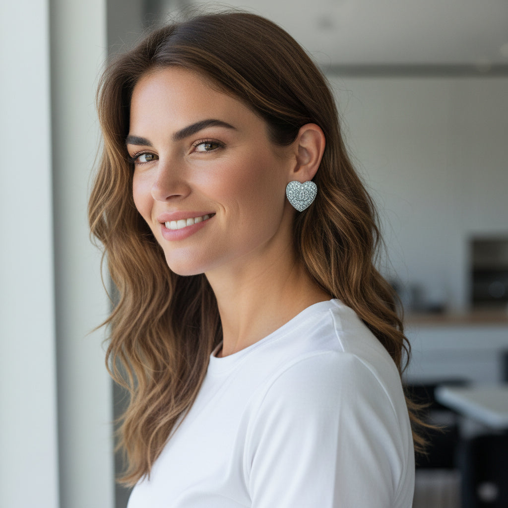 Pave Heart Stud Earrings