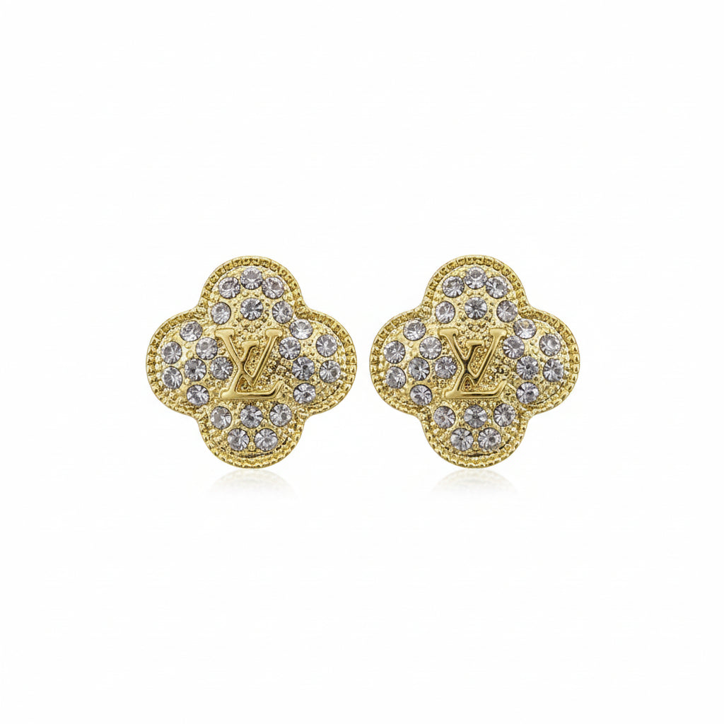 Rhinestone Clover LV Stud Earrings