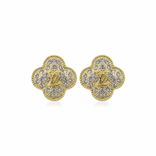 Rhinestone Clover LV Stud Earrings