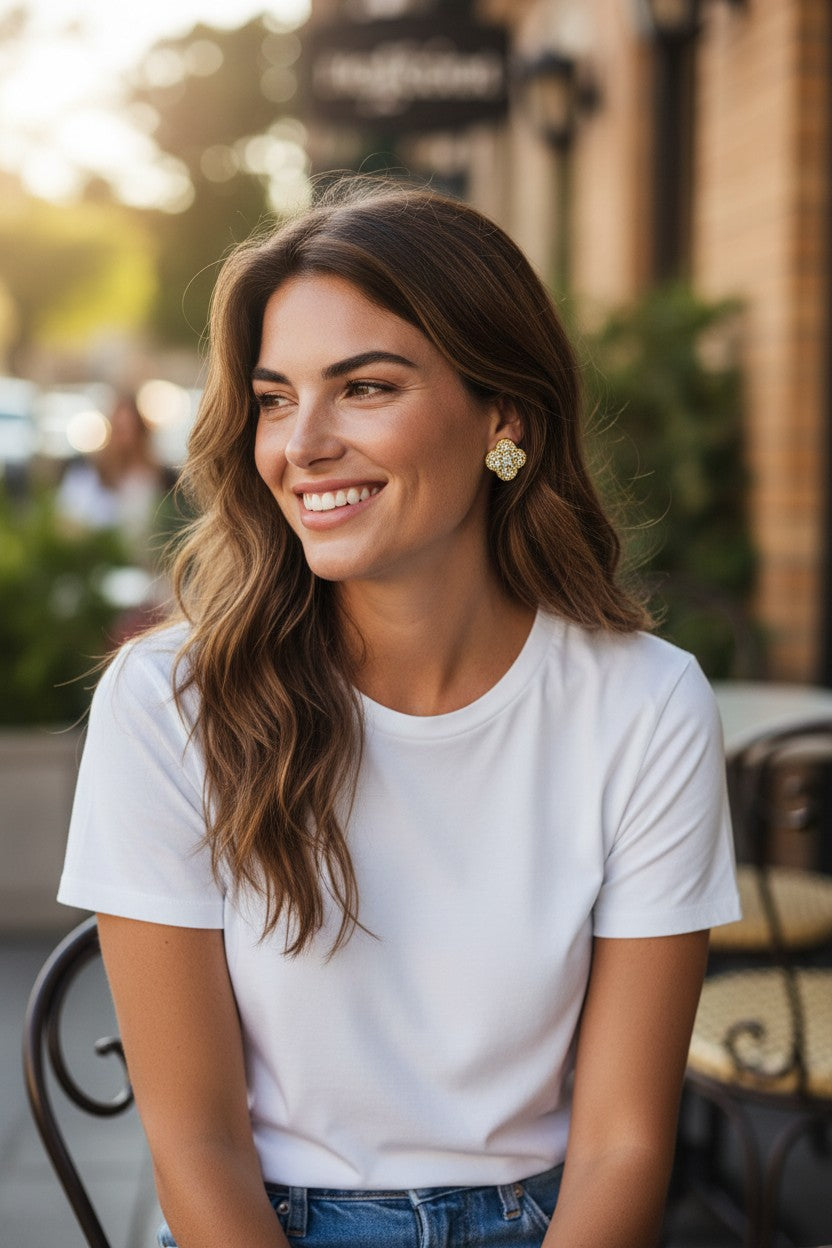 Rhinestone Clover LV Stud Earrings