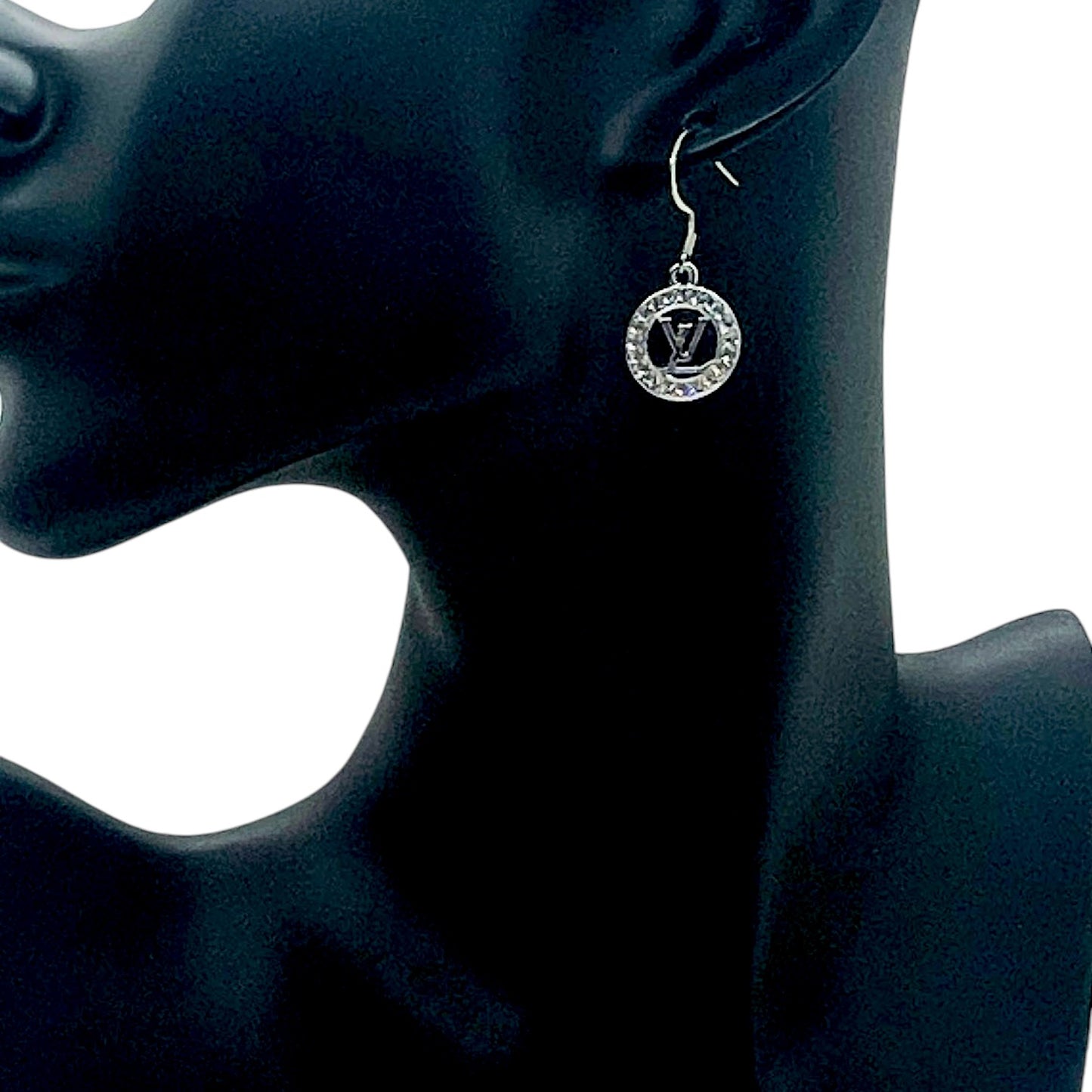 Silver Rhinestone Circle Charm Earrings