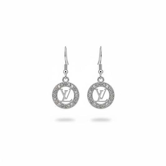 Silver Rhinestone Circle Charm Earrings