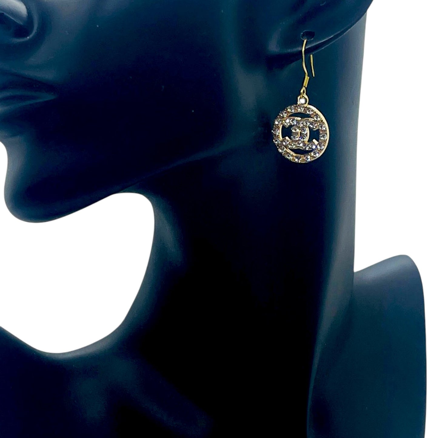 Gold Rhinestone Circle Charm Earrings