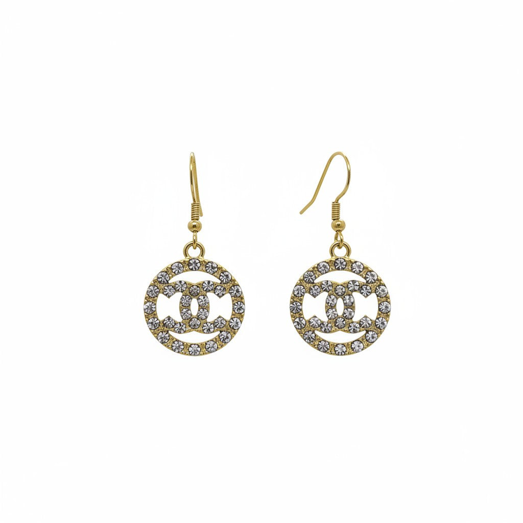 Gold Rhinestone Circle Charm Earrings
