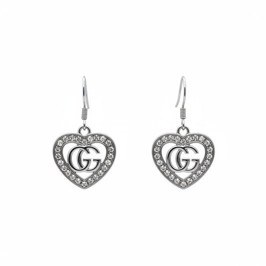 Silver Rhinestone Heart Drop Earrings