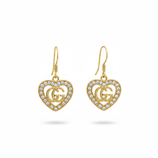 Gold Rhinestone Open Heart Earrings