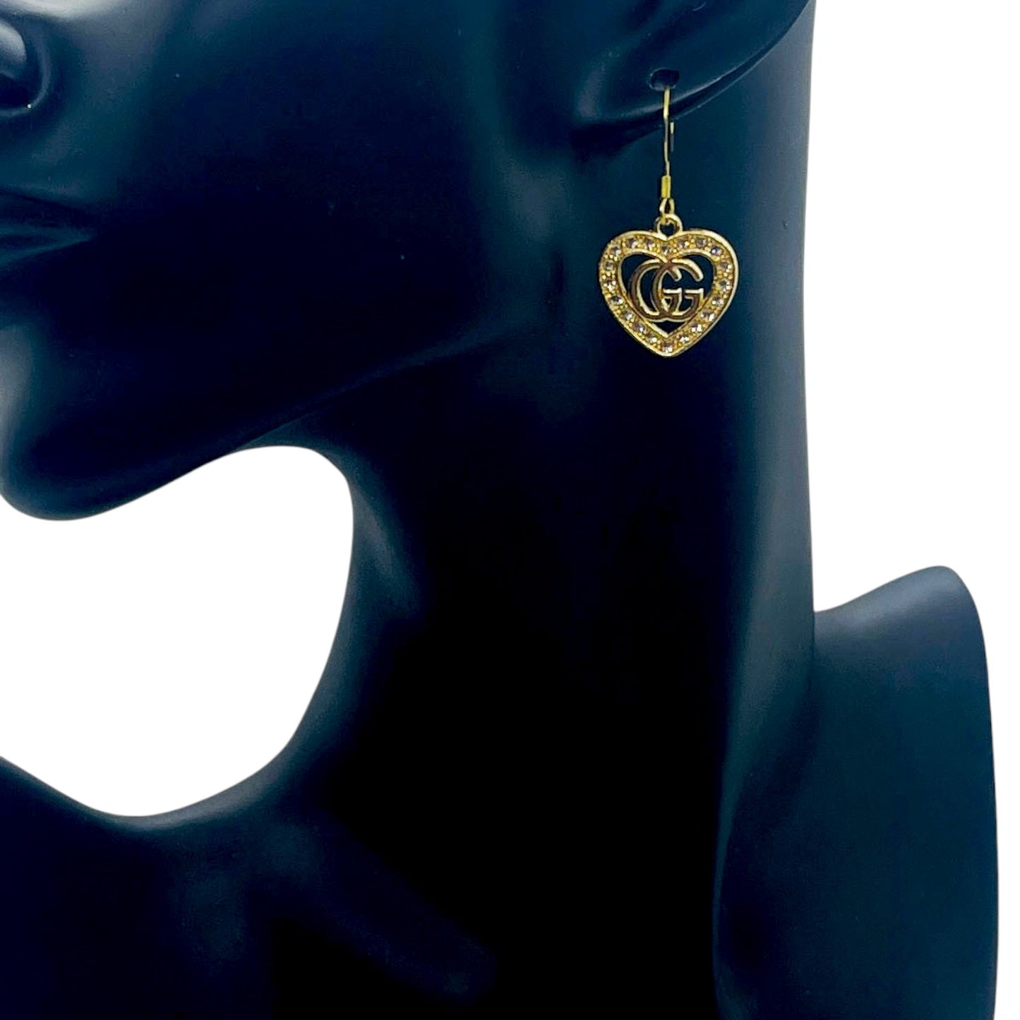 Gold Rhinestone Open Heart Earrings