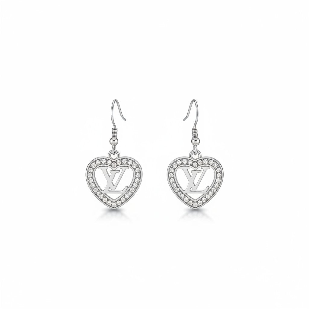 Silver Sweetheart Rhinestone Drop Earrings