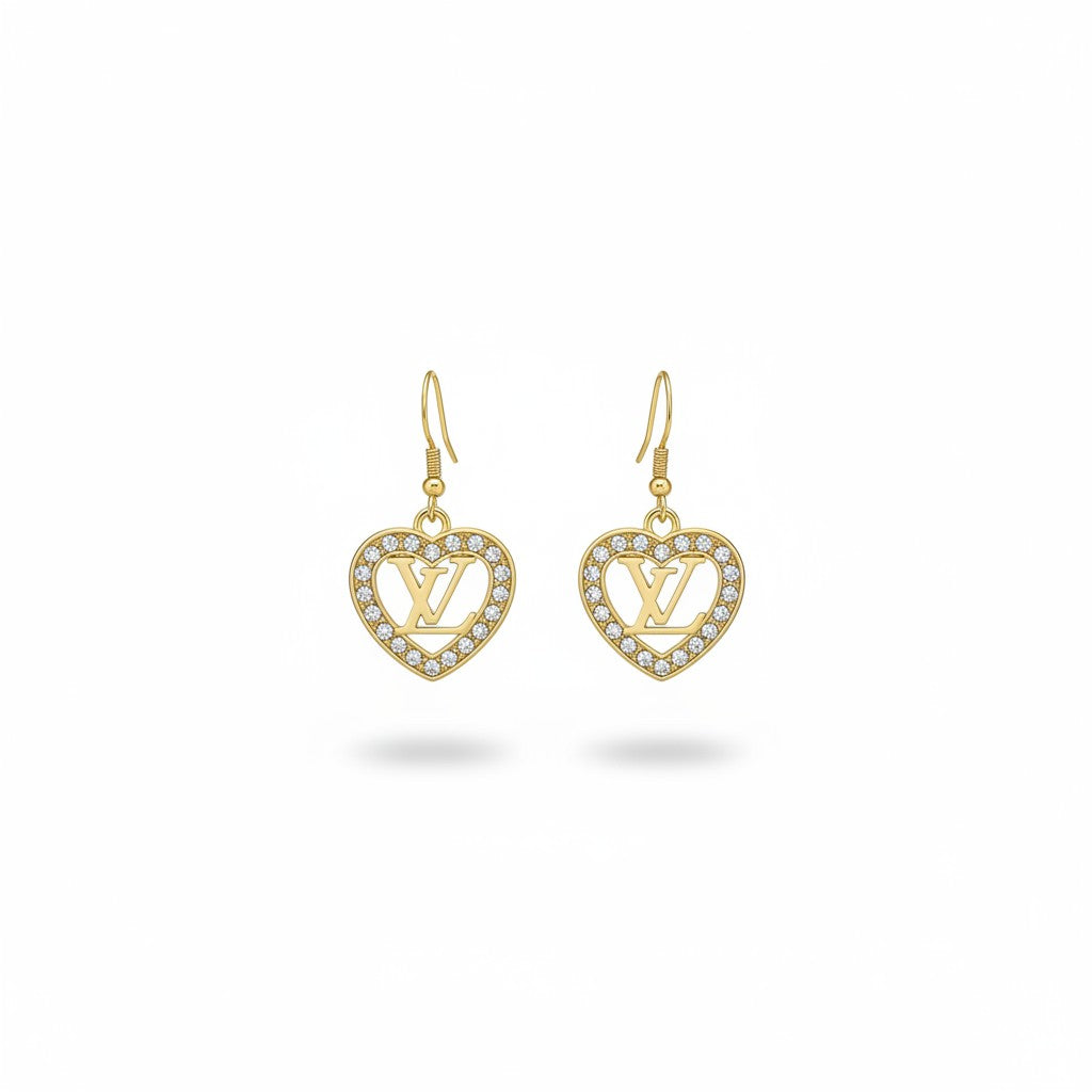 Gold Sweetheart Rhinestone Drop Earrings