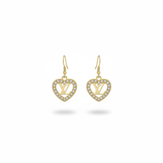 Gold Sweetheart Rhinestone Drop Earrings