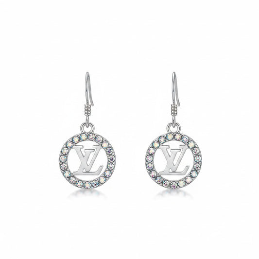 Silver Clear Rhinestone Halo Charm Earrings
