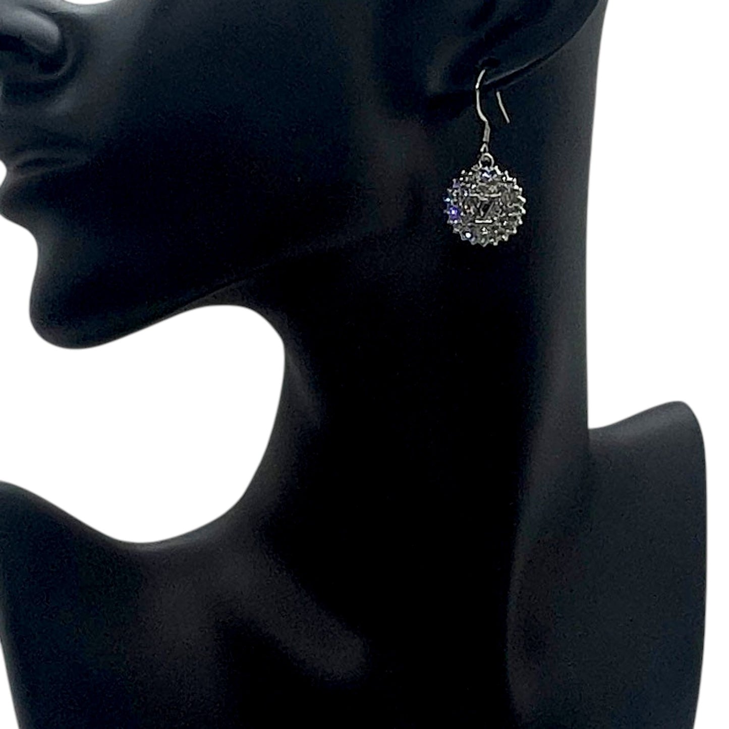 Silver Rhinestone Medallion Charm Earrings