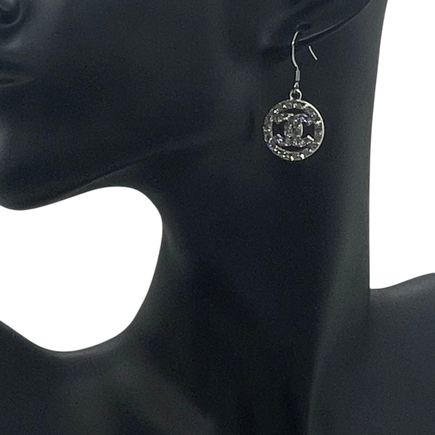 Silver Rhinestone Open Circle Drop Earrings