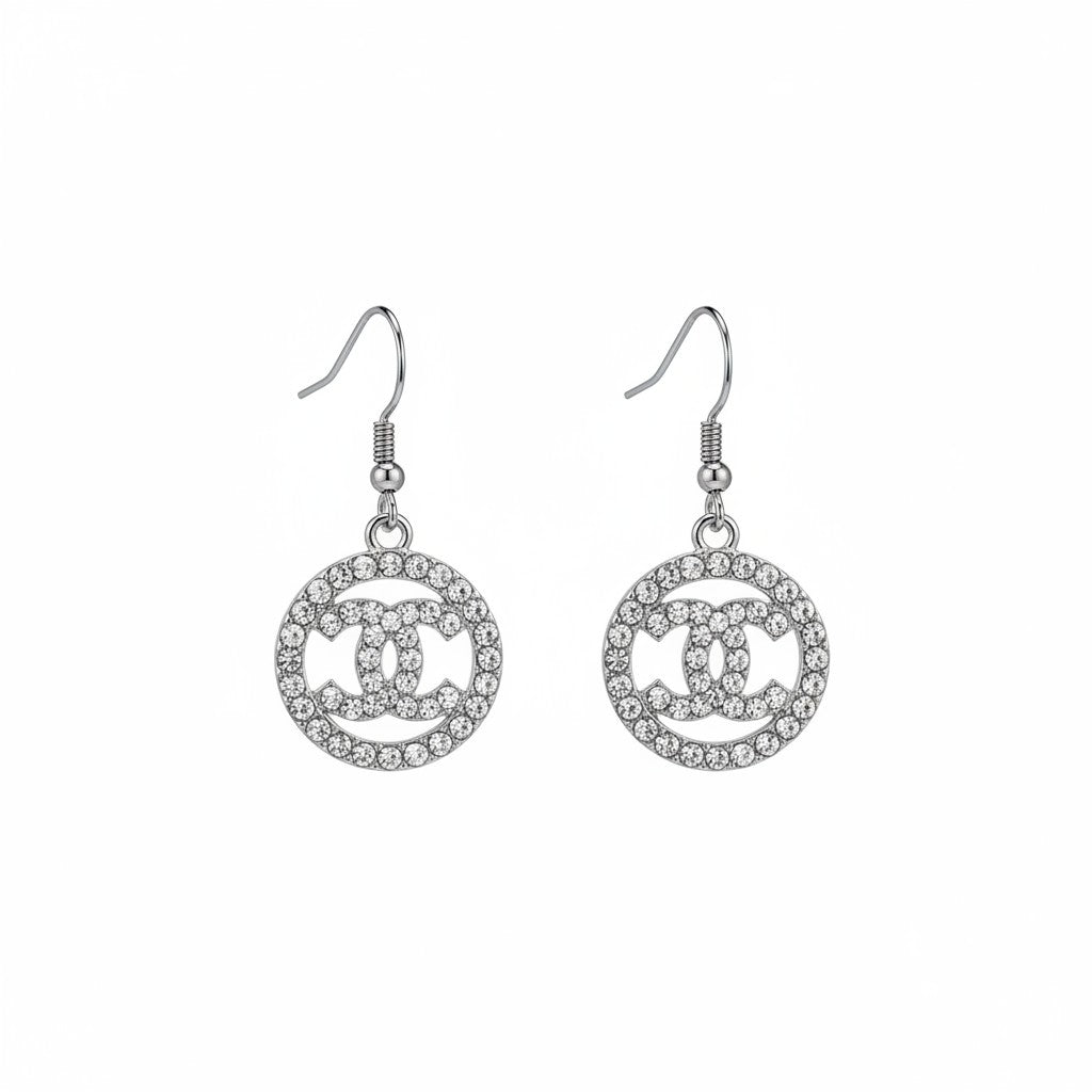 Silver Rhinestone Open Circle Drop Earrings