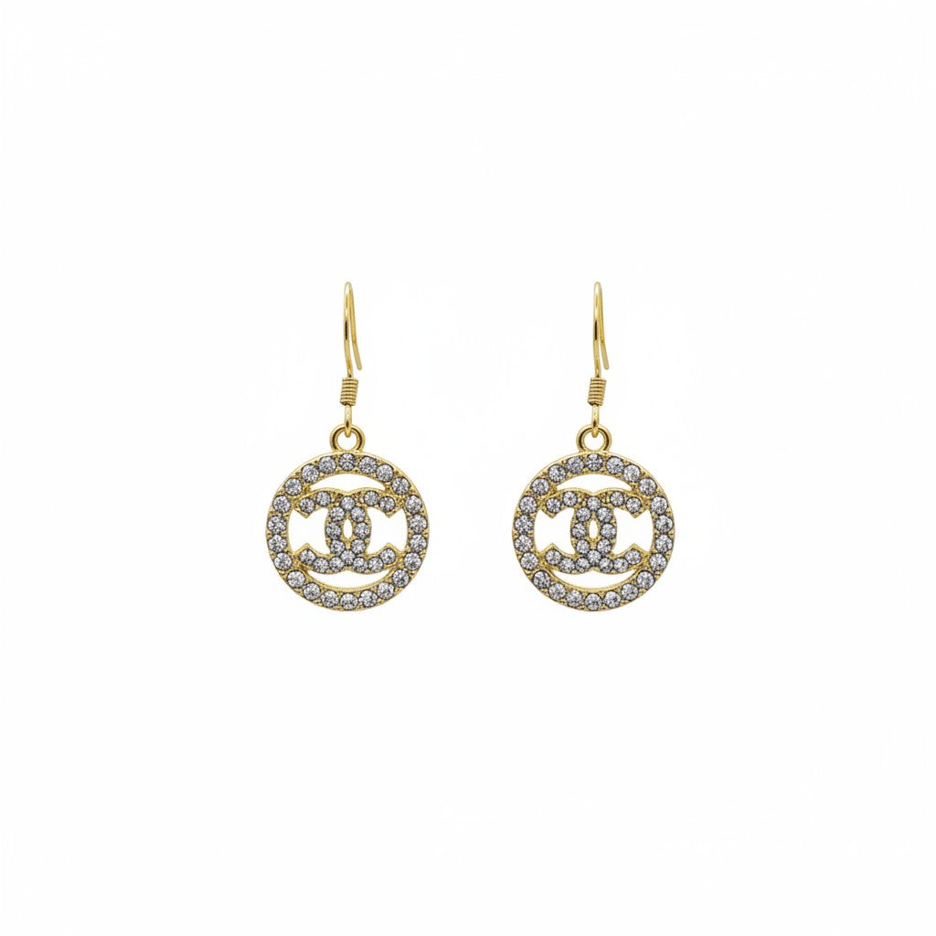 Golden Glow Rhinestone Circle Drop Earrings