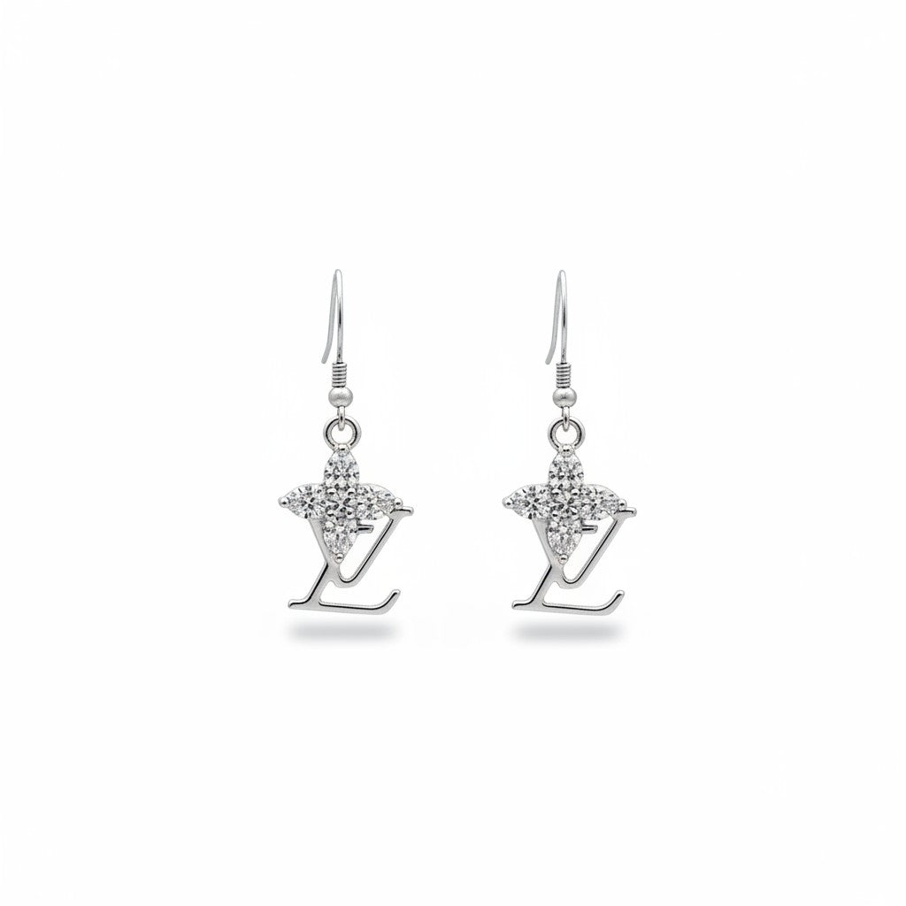 Silver Rhinestone Accent Drop Earrings