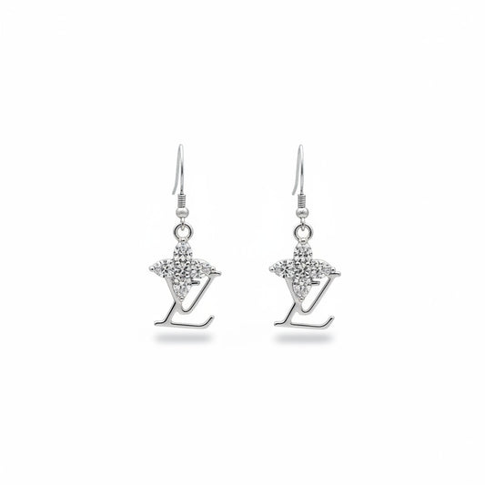 Silver Rhinestone Accent Drop Earrings