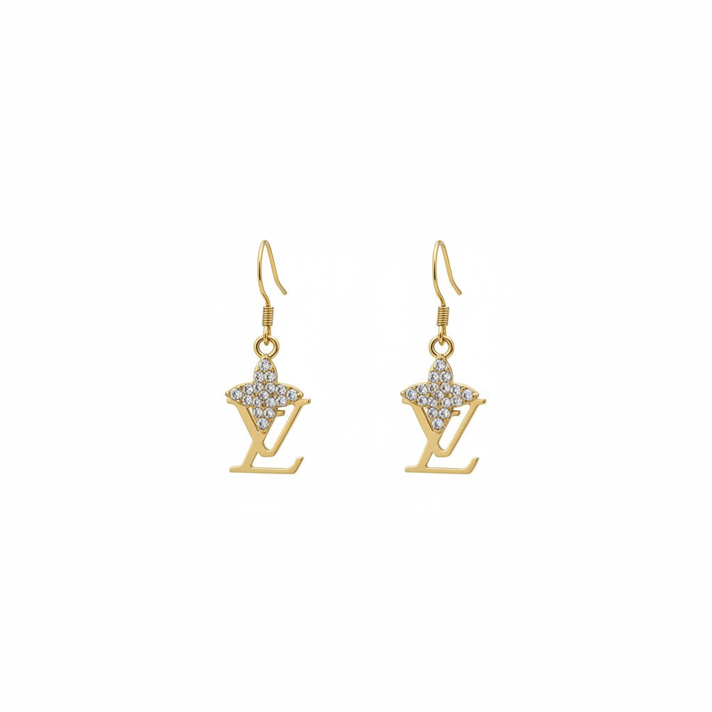 Gold Rhinestone Accent Drop Earrings