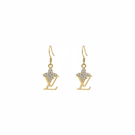 Gold Rhinestone Accent Drop Earrings
