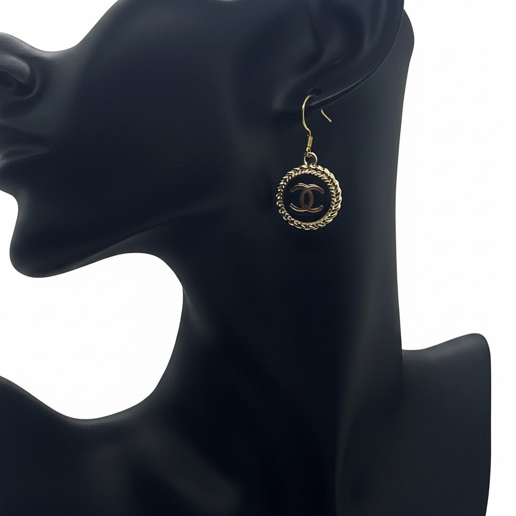 Black and Gold Button Drop Earrings