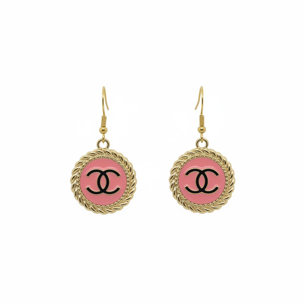 Rose and Gold Button Drop Earrings