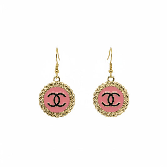 Rose and Gold Button Drop Earrings