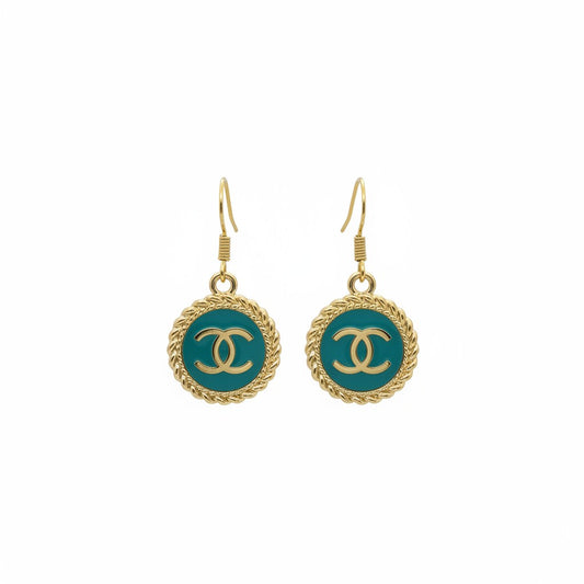 Teal and Gold Button Drop Earrings