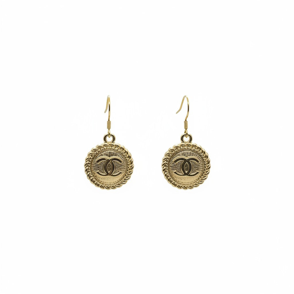 Vintage Gold Button Drop Earrings