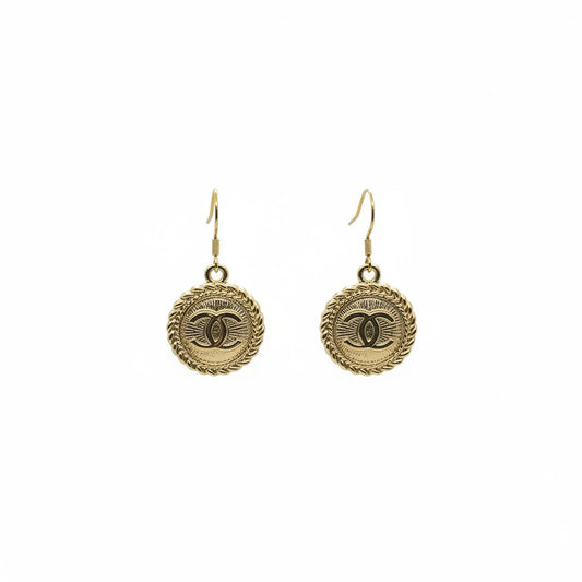 Vintage Gold Button Drop Earrings
