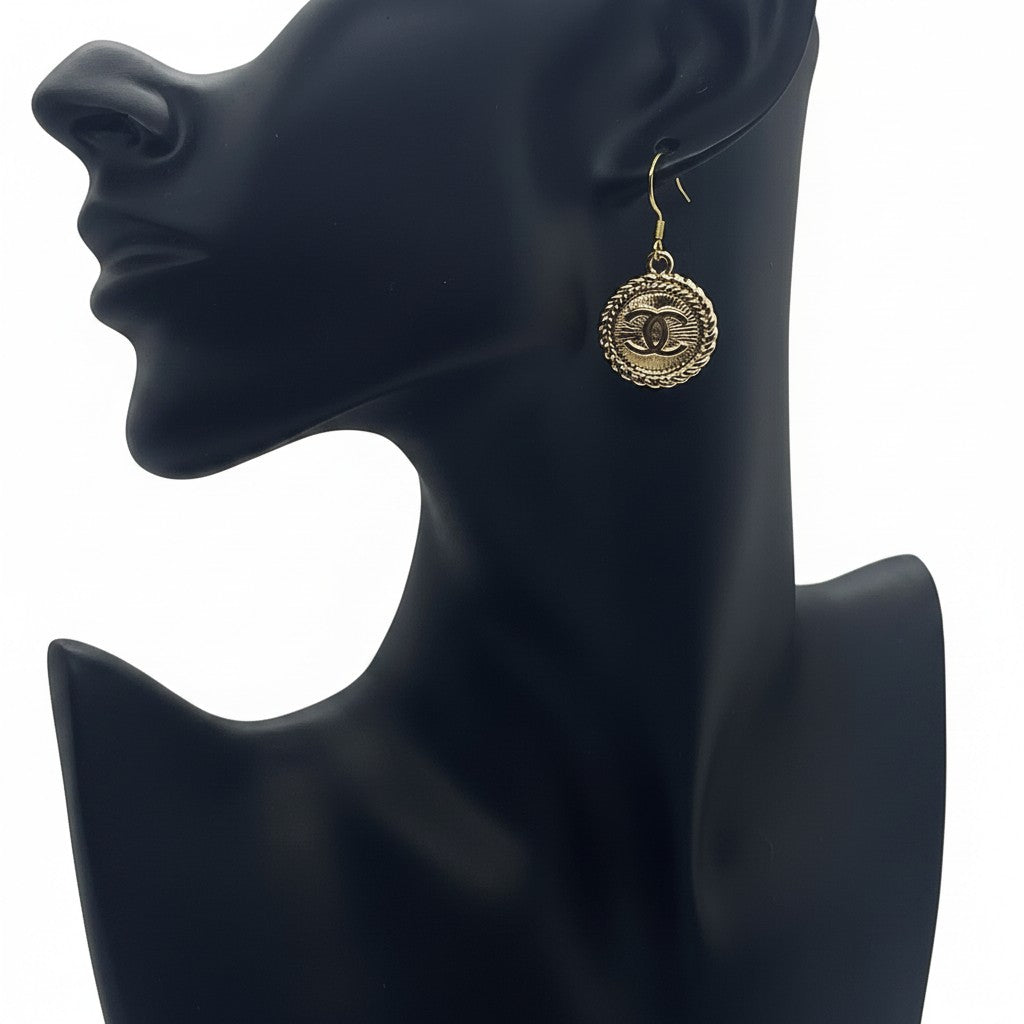 Vintage Gold Button Drop Earrings