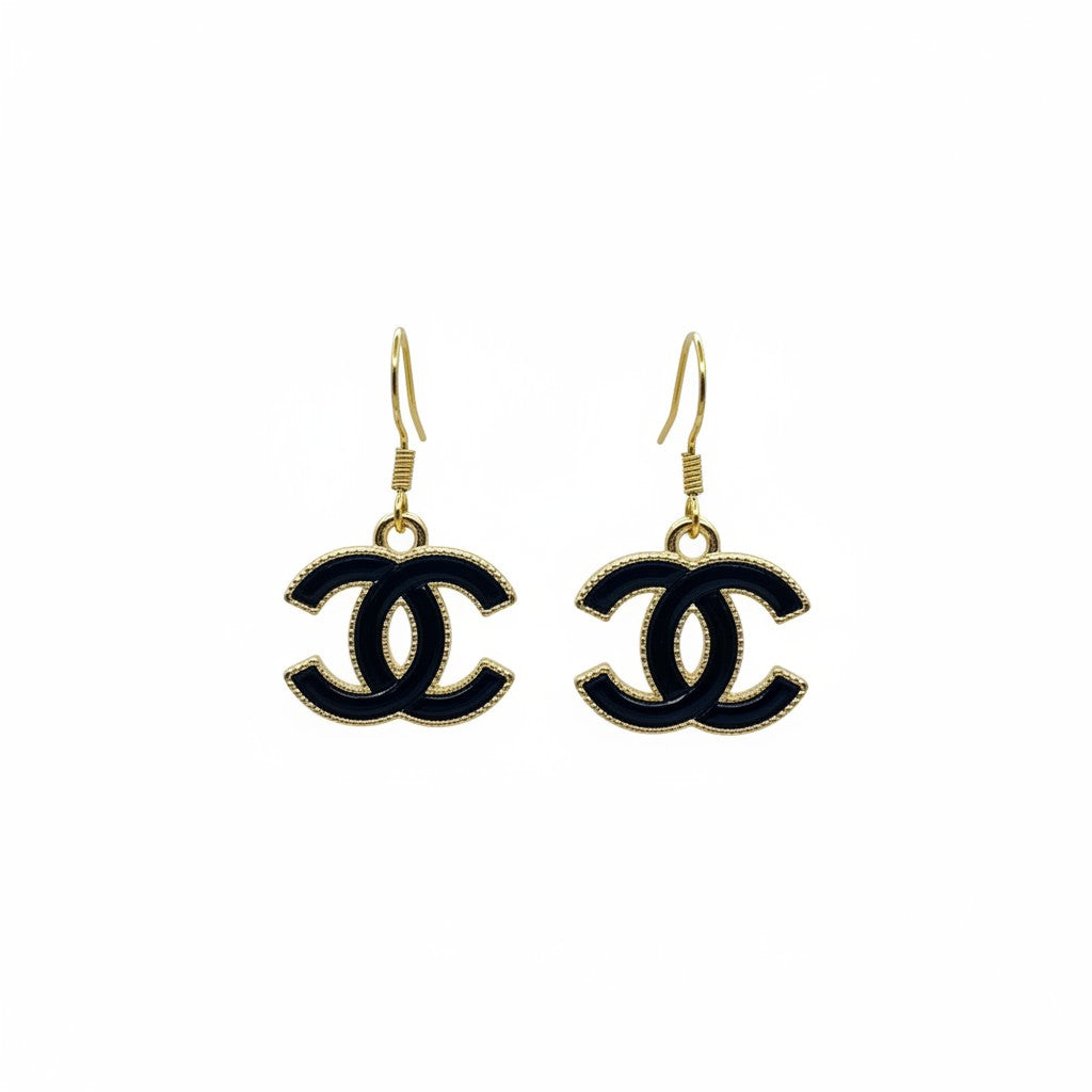 Black Leather Icon Pendant Earrings