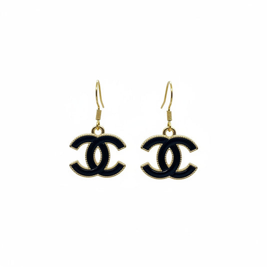 Black Leather Icon Pendant Earrings