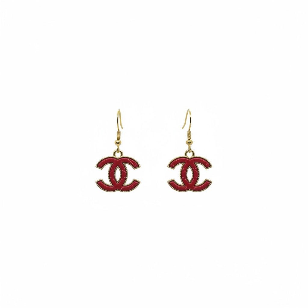 Red Leather Icon Pendant Earrings