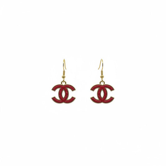 Red Leather Icon Pendant Earrings