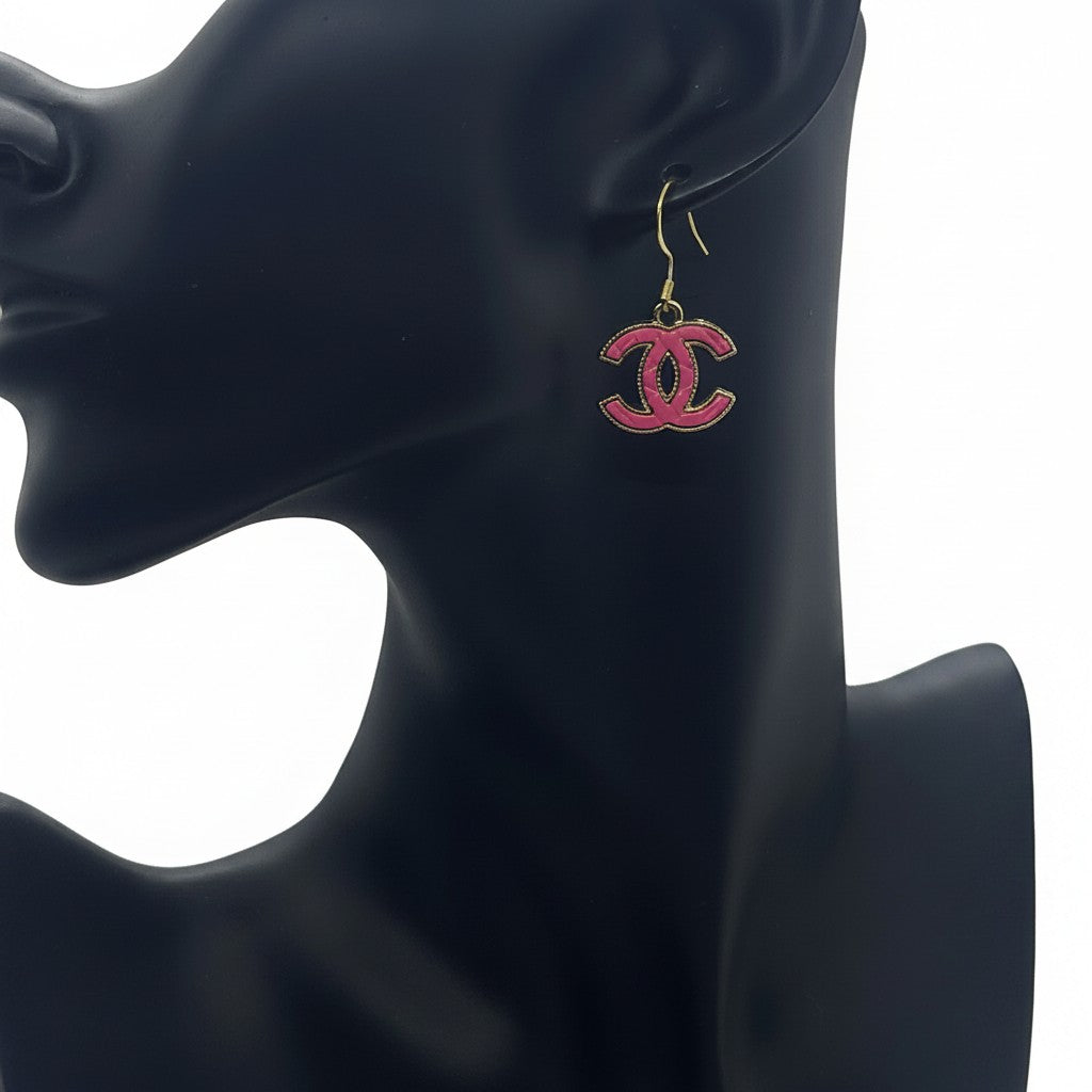 Pink Leather Icon Pendant Earrings