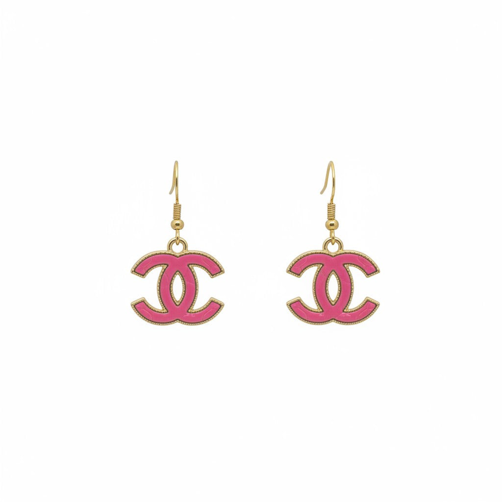 Pink Leather Icon Pendant Earrings