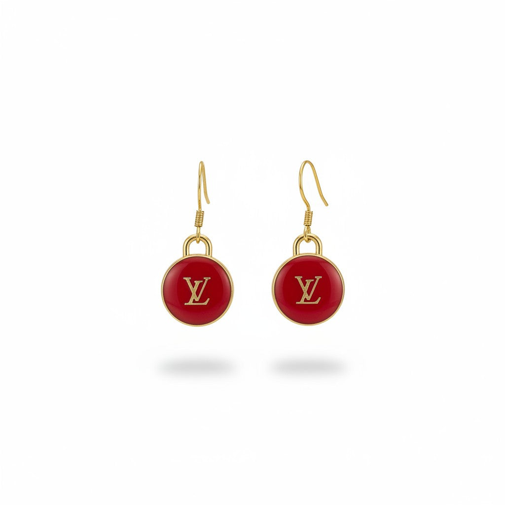 Gilded Red Signature Pendant Earrings