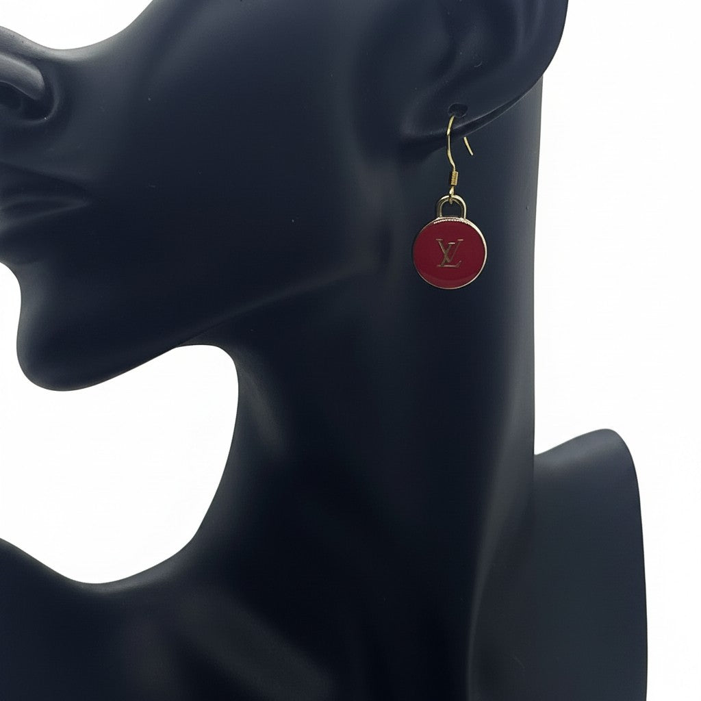 Gilded Red Signature Pendant Earrings