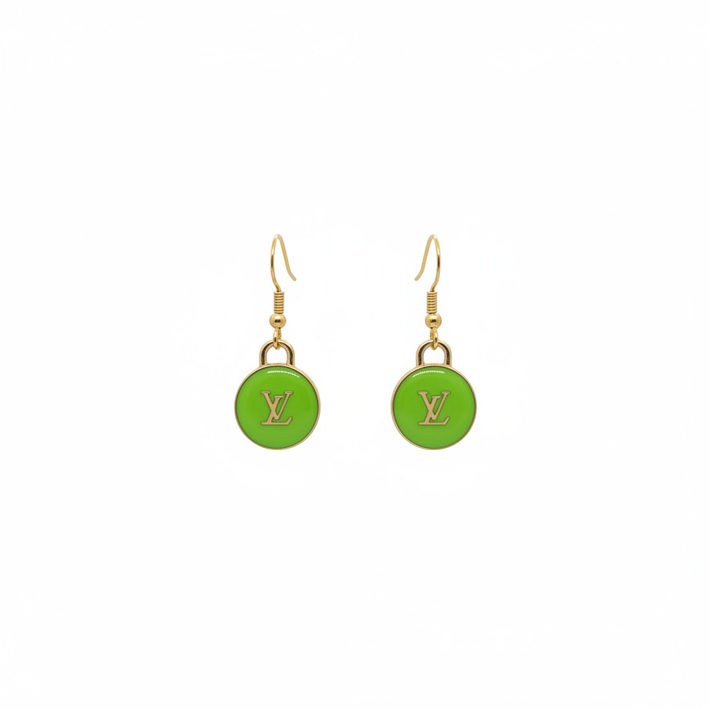 Gilded Lime Green Signature Pendant Earrings