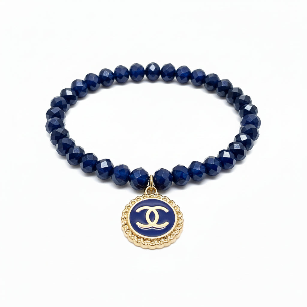 Blue Glass Bead Charm Bracelet