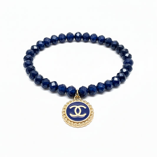Blue Glass Bead Charm Bracelet