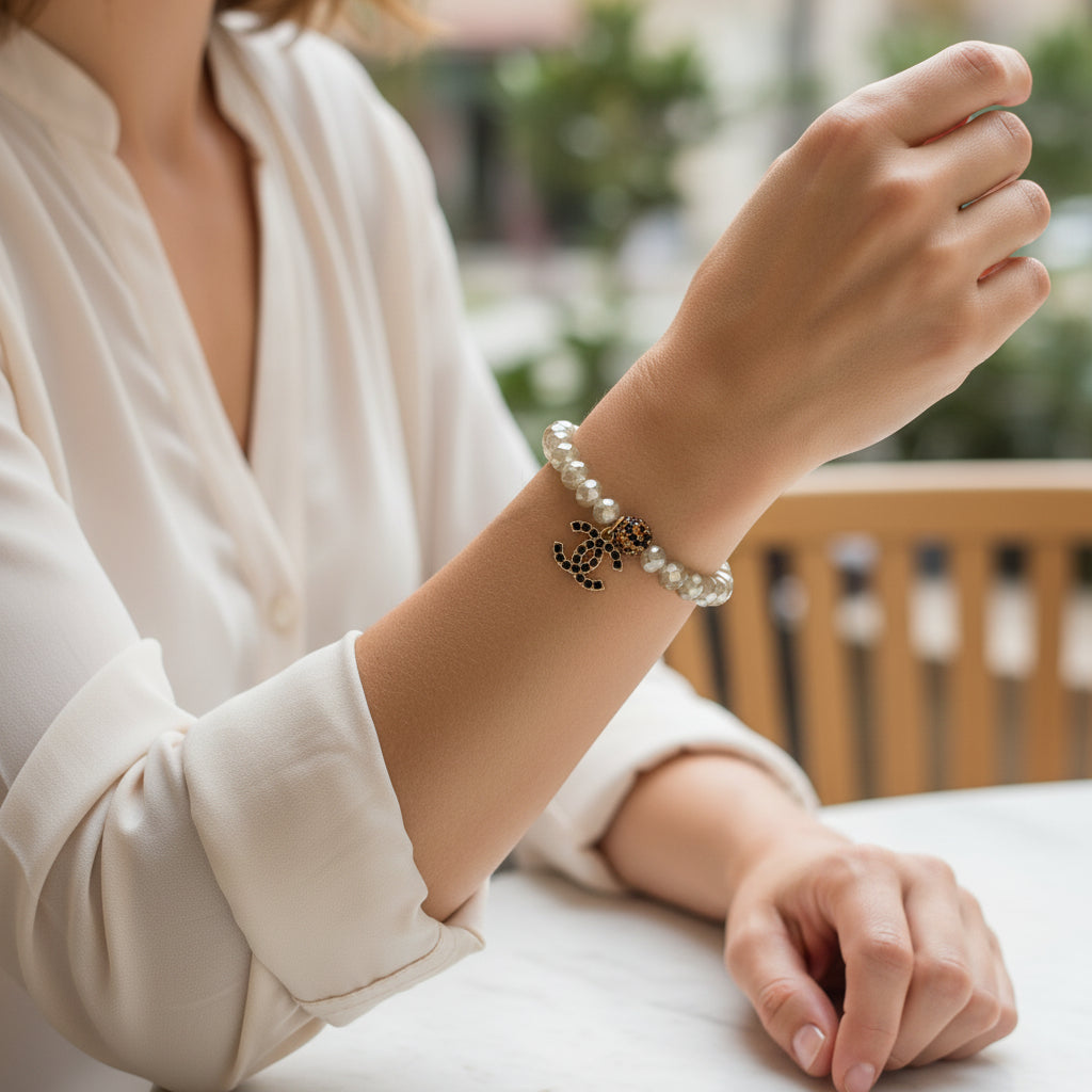 Champagne Glass Bead Charm Bracelet