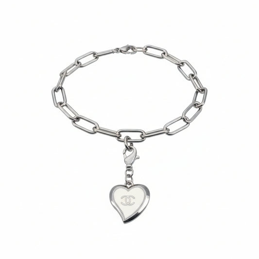Cream Heart Pendant Silver Link Bracelet