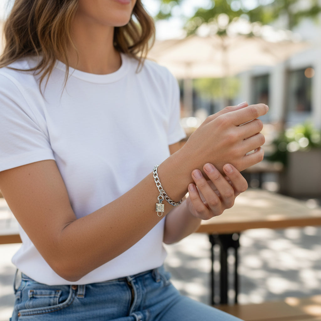 Silver Link Lock & Key Charm Bracelet