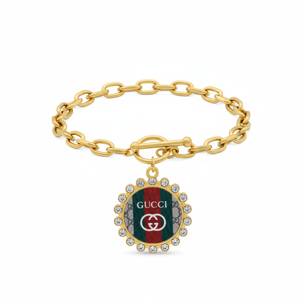 GG Stripe Rhinestone Medallion Toggle Bracelet
