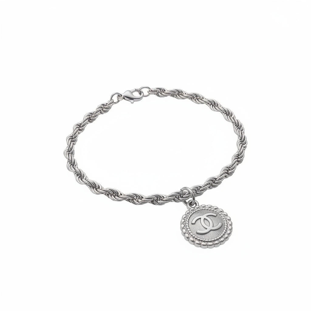 Silver Medallion Rope Chain Bracelet