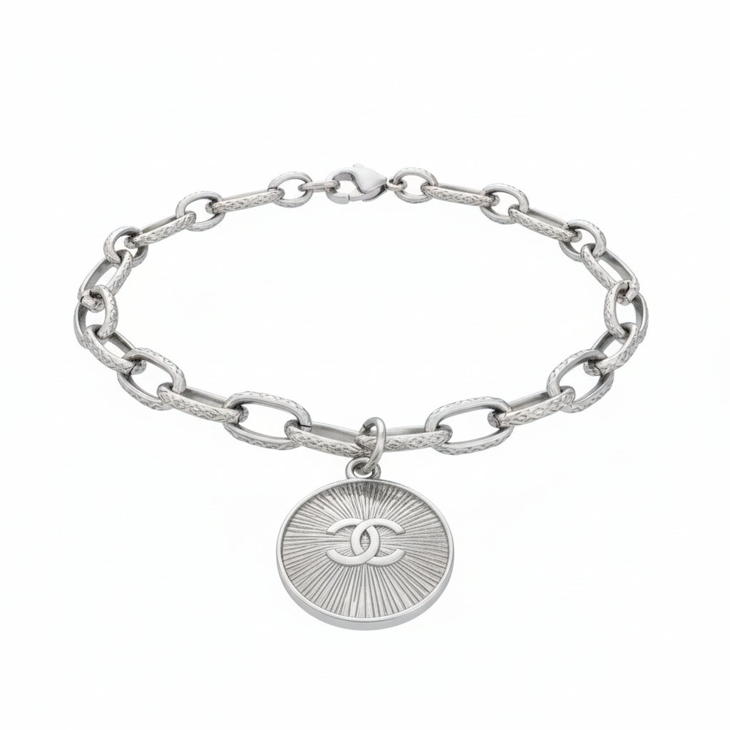 Stainless Steel Bracelet with Silver Charm