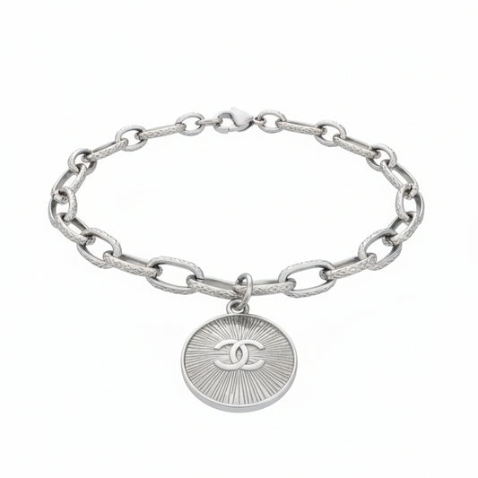 Stainless Steel Bracelet with Silver Charm